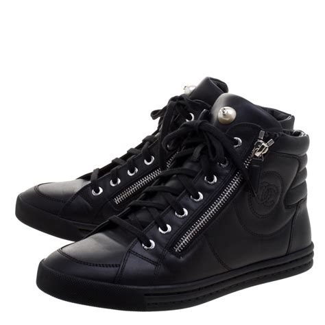 black chanel high top sneakers|black chanel sneakers women.